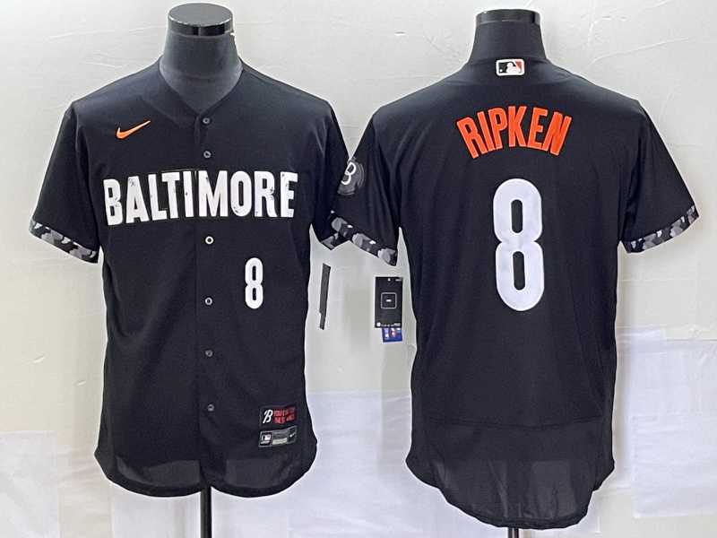 Mens Baltimore Orioles #8 Cal Ripken Jr Number Black 2023 City Connect Flex Base Stitched Jersey->baltimore orioles->MLB Jersey